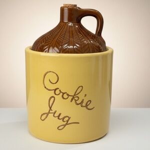 Vintage Monmouth Pottery "Cookie Jug" Stoneware Jar - Yellow & Brown